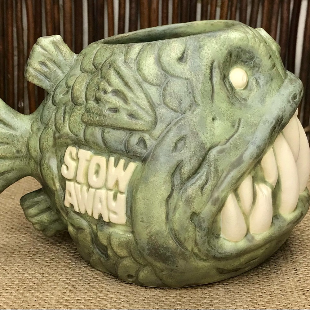 Flounder Tiki Farm Stowaway Tiki Bar Zombie Angler Fish Mug Green 1st Edition